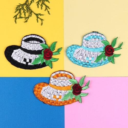 Cartoon Colorful holiday straw hat Embroidered Patches Accessories Appliques Iron on Patch for children shirt cloth accessories