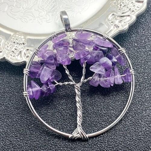 Handmade Bronze Winding tree of life Pendant Necklace for the Women Charms for Jewelry Making Natural Stone Pendant Necklace