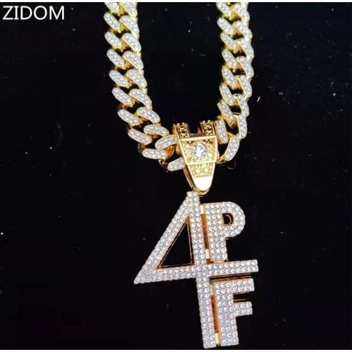 Men Women Hip Hop 4PF Letter Pendant Necklace Miami Cuban Chain Iced Out Bling Bling HipHop Necklaces Fashion Charm Jewelry