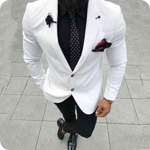 Hot Recommend Two Buttons White Groom Tuxedos Groomsmen Peak Lapel Mens Suits Blazers (Jacket+Pants+Tie) W:894