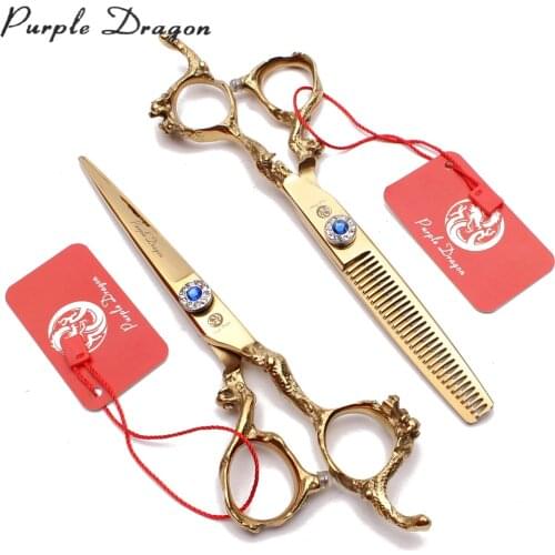 5.5" 440C Gold Professional Hair Scissors Straight Shears Thinning Shears Dragon Handle Hairdressing Scissors Dropshipping Z9003