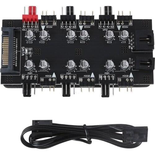 PWM 5V 3Pin ARGB with SATA Power 2-in-1 Hub 8 Way Sync CPU Cooling Fan Addressable RGB Lighting Splitter Motherboard 40JB