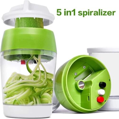 5 in 1 Handheld Spiralizer Vegetable Slicer Adjustable Spiral Cutter with Container Noodle Maker Spiral Slicer