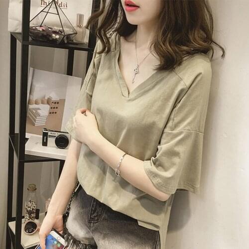 Sexy V Neck Sling Womens T-shirt Solid Color Plus Size Short Sleeve Split Fork Top Loose Hollow Out Fashion Lady Blouse Summer