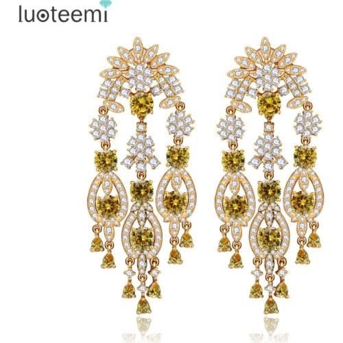 LUOTEEMI 2016 Luxury Gold-Color Yellow Cubic Zirconia Ethnic Stylish Stud Earring for Women Brincos Bijoux Wedding Party Gift