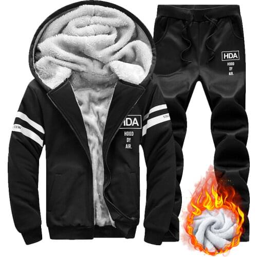 Sporting Men Sweatpants and Hoodie Set Track Suits Sets Mens Warm Hooded Sportswear Lined Thick Tracksuit 2 piece Set Male 2021