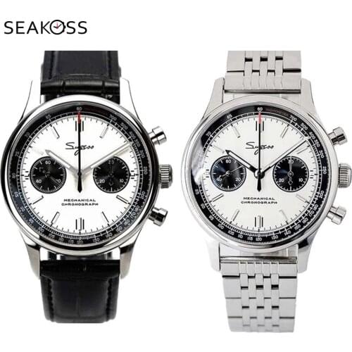 Super 40mm Luminous Chronograph Panda 1963 Seagull Movement ST19 Metal Steel Strap Pilot Wrist Watches With Swan-Neck Sapphire