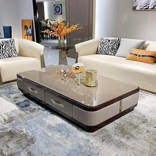 Italian style light luxury coffee table Villa living room luxury post-modern long coffee table size model room simple furniture