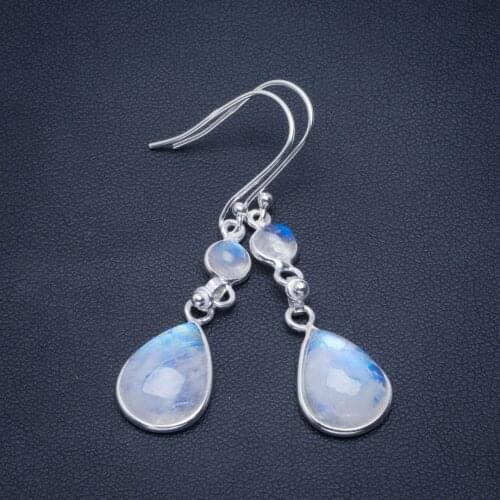 Natural Rainbow Moonstone Handmade Unique 925 Sterling Silver Earrings 2" B2790