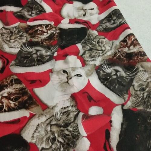 Viaphil 100% Cotton Fabric Brand New Vivid Christams Cats Printed Sewing Cloth Dress Clothing Textile Tissue 50x70