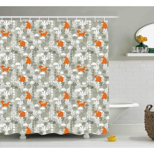 Fox Shower Curtain Fox in The Winter Forest Abstract Cartoon Trees and Nature Animal Decor Wall Decoration Hanging Curtains