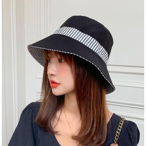 2021 NEW Summer Bucket Hat for Women Soft Cotton Solid Color Double-sided wearabl Outdoor Sun Hats Portable Panama Cap Lady Caps