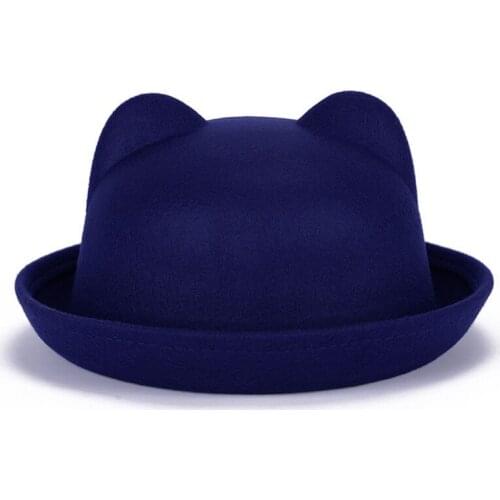 Brand New Fedoras Cat Ear Women Hats Faux Wool Fabric Spring Caps Lady Solid Color Fedoras Autumn Dress Chapeau Bombetta Winter