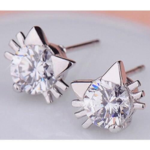 Women Fashion Jewelry Valentines Day Cat Spirit Charms Cupronickel Cute Party Gift Wedding Charming Ear Studs