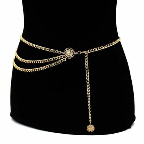 Women Fashion Belt Hip High Waist Gold Narrow Metal Chain Chunky Fringes Body Chain Accessory Gift Fine dress chain