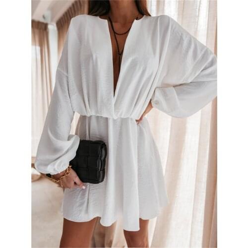 Women long sleeve casual dress pink/white/khaki sukienka Summer high waist mini short dress Elegant office work frocks