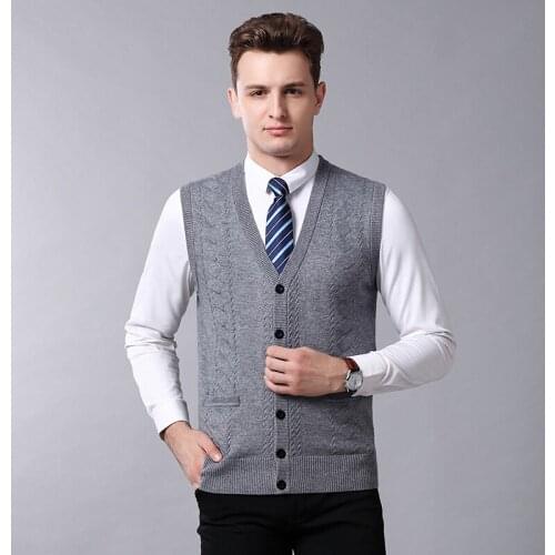 New autumn and winter cashmere V-neck mens vests sleeveless sweater cardigan plaid men casual single breasted knit vest