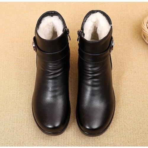 Winter Boots Genuine Leather Wedge Heels Women Snow Boots Famale Non-slip Warm Fur Ankle Boots Womens Casual Shoes
