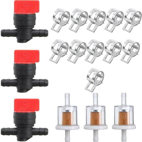 1/4" In Line Fuel Gas Filters Shut Cut Off Valves Clamps Kit Garden Lawn Mower Lawn Trimmer Tool Gas Tank Shut Off Valve Clamp