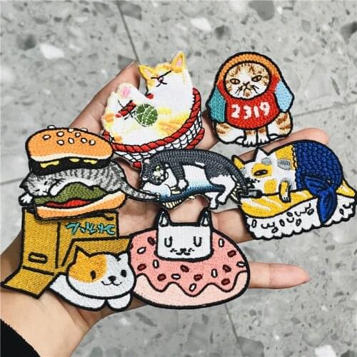 High Quality 1Pcs Sushi Donut Cat Funny Fish Japan Anime Embroidered Applique Sewing Iron on Patches Badge DIY Fabric Clothes
