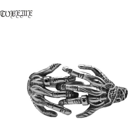 100% 925 silver Skeleton-hands ring real pure silver Love ring PUNK Jewelry resizable Unisex ring