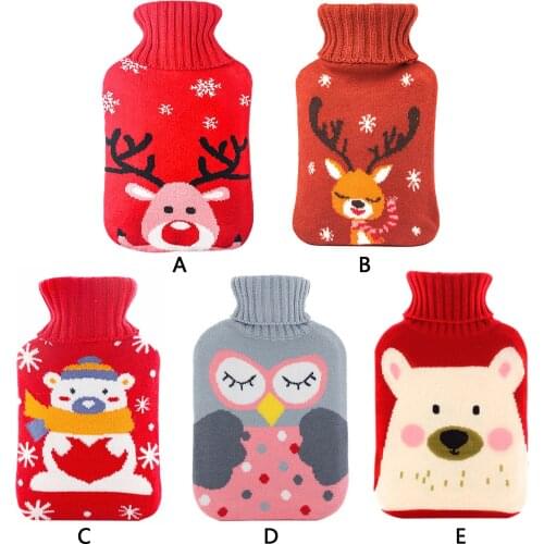 2000ml Cute Winter Rubber Hot Water Bottle Bag Hand Warmer with Knitted Cover for Kids Adults Christmas New Year Birthday Gift
