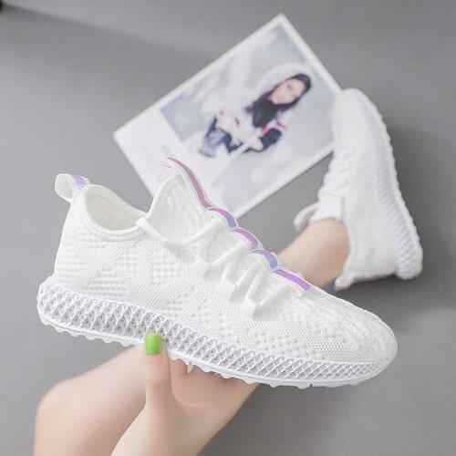 2021 Fashion Women Shoes Comfortable Light Breathable Mesh White Flats Shoes Outdoor Walking Shoes Casual Shoes Female Sneakers