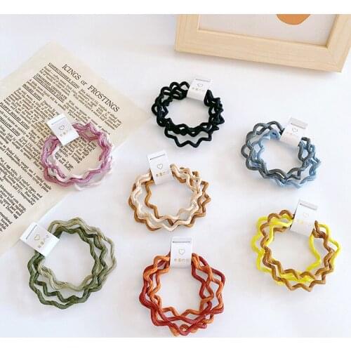4PCS 2021 Women Girls Simple Basic Elastic Hair Bands Wave Candy Color Tie Scrunchie Ponytail Holder Rubber Fashion Accessories