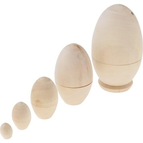 5pcs/Set Unpainted Wooden Egg Russian Stacking Doll Babushka Matryoshka Doll