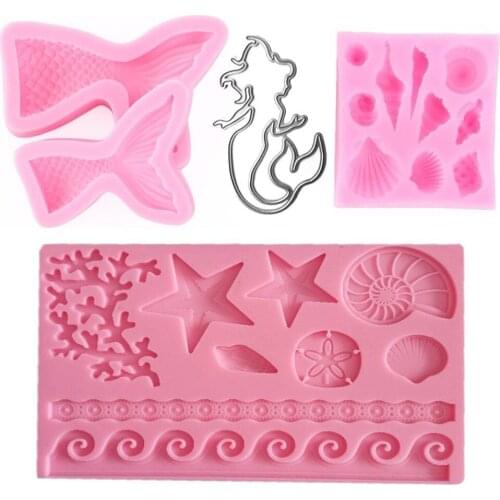 5pcs/set Ocean Sea Life Theme Silicone Cake Mould 3D Chocolate Soap Candy Jelly Sugarcraft Mold Fondant Cake Decorating Tools