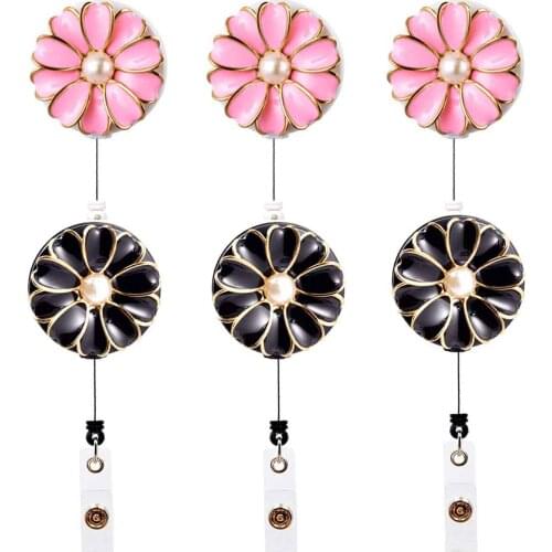 6PCS Retractable Badge Holder with Alligator Clip Retractable Cord ID Badge Reel with Pearl 24 inch