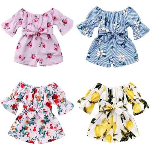 2021 Summer Newborn Baby Romper Floral Print Off Shoulder Jumpsuit Bodysuit Girl Clothing Set Kids Toddler Girl Clothes Sunsuit