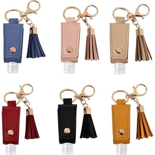 Hand Sanitizer Bottle with Tassel Keychain 30ML Portable Empty Reusable Bottle PU Leather Key Chains Holder Carriers