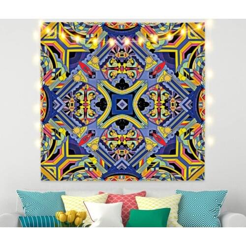 Indian Mandala Tapestry Gold Purple Flower for Livingroom Photography Wall Decor