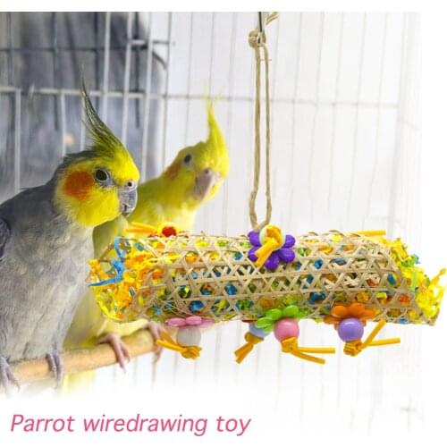 Parrot Shredding Toys Chewing Foraging Hanging Cage Rattan Paper Strings Drawing Toy Relieve Boredom Pastime Pet Birds Supplies