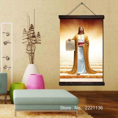 Jesus Bible Framed Scroll Painting HD Wall Art Hanging Canvas Painting HD Printed Pictures for Living Room Decoration