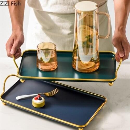 Creativity Rectangular Metal Storage Tray Glass Tea Set and Cup Holder Home Living Room Tea Set Storage Tray Hotel Service Tray