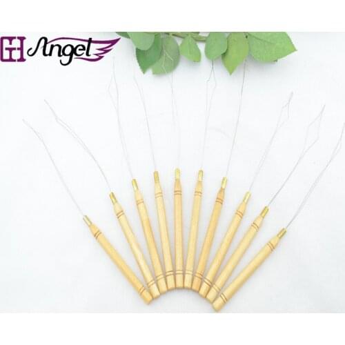 Hot sale 1pc Pulling Loop stainless steel Hook Needle Threader Bamboo handle for Nano Tip Nano Rings Beads Hair Extensions Tool