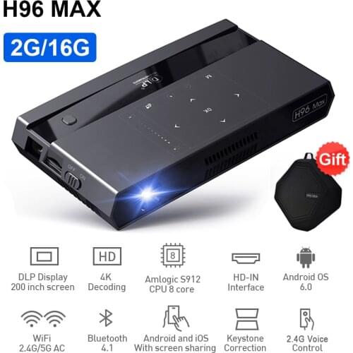 H96 MAX Mini Projector DLP Full HD 4K 5G WIFI Android 6.0 Portable Projector S912 2G 16G Touch button voice remote 200 inch