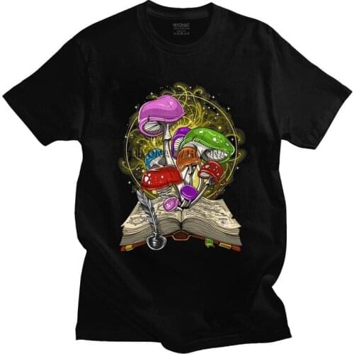 Fashion Magic Mushrooms Fungi T Shirt Men 100% Cotton Fashion T-shirt Short Sleeved Psilocybin Tshirt Psychedelic Tee Clothing