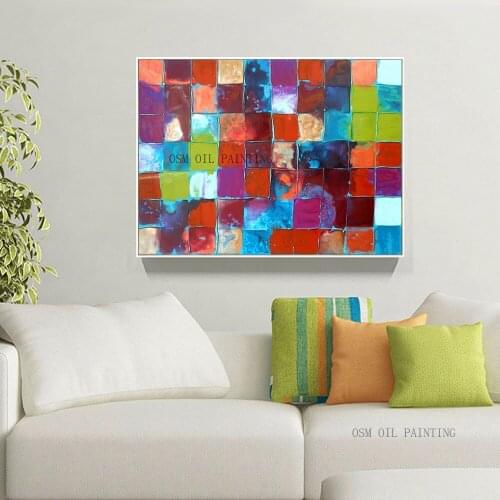 Fashion Design Artist Hand-painted Abstract Colorful Square Oil Painting on Canvas Rich Colors Modern Painting Art Picture