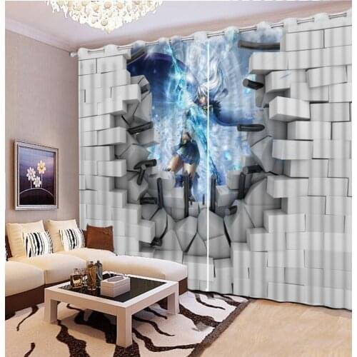 Cartoon curtains brick curtain Window Blackout Luxury 3D Curtains set For Bed room Living room Office Hotel