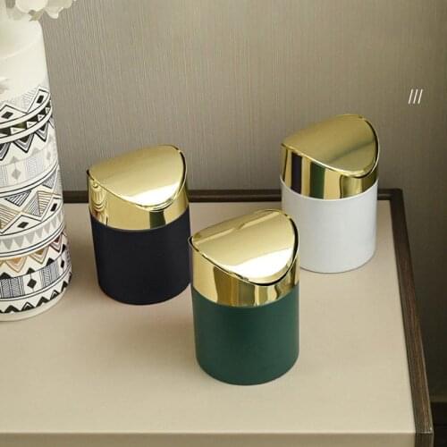 Мусорное ведро Desktop Trash Can Light Luxury Household Mini Clamshell Paper Basket Office Garbage Collection Bucket Creativity