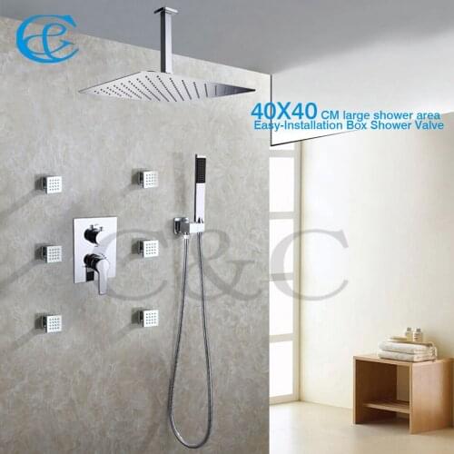 Contemporary Style Bathroom Shower Faucet Set 40X40 CM Rain Shower Head With Easy-Installation Embedded Box Shower Mixer Valve