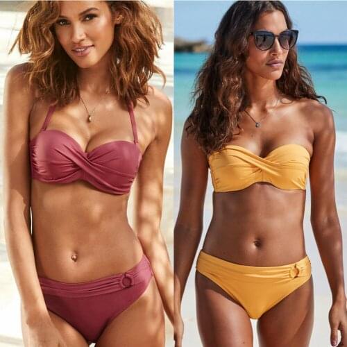 2021 New Womens Swimsuit High Waist Layer Solid Push Up Bikini Sexy Fold Sense Biquini Swimming Pool Bathing 2 Piece Beach Wear