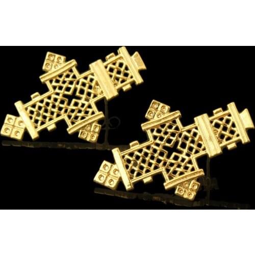 New Arrival Ethiopian Cross Stud earrings For Women Gold Color Cross African Bridal Wedding Jewelry Free Shipping