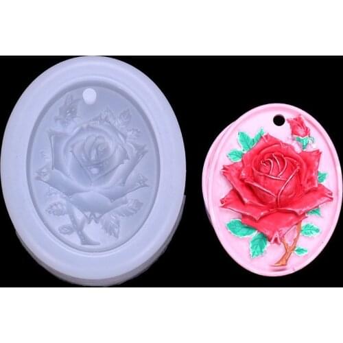 Flower Rose Silicone Mold DIY Handmade Jewelry Necklace Pendant Resin Mold Oval Mould