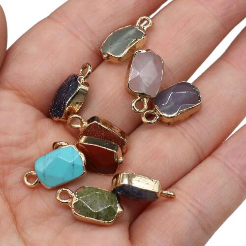 2 Pieces Natural Stone Pendants Blue Sand Stone Rose Quartzs Agates Charms for DIY Jewelry Making Necklace Bracelets Size 8x12mm