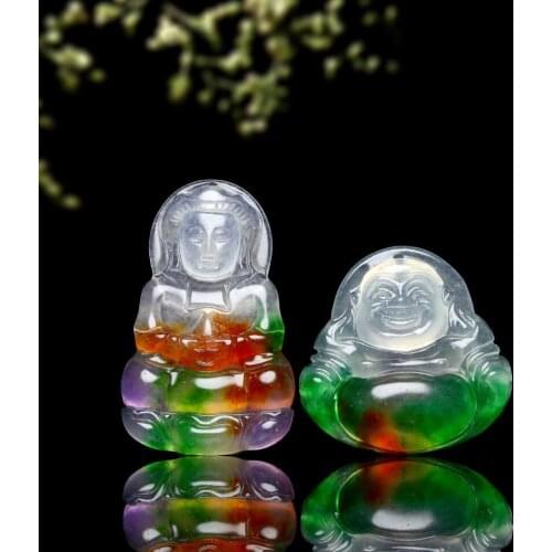 Carved Colorful Maitreya guanyin Buddha Jade Pendant Natural Chinese Jadeite Laughing Necklace Jewellery Fashion Amulet Gifts