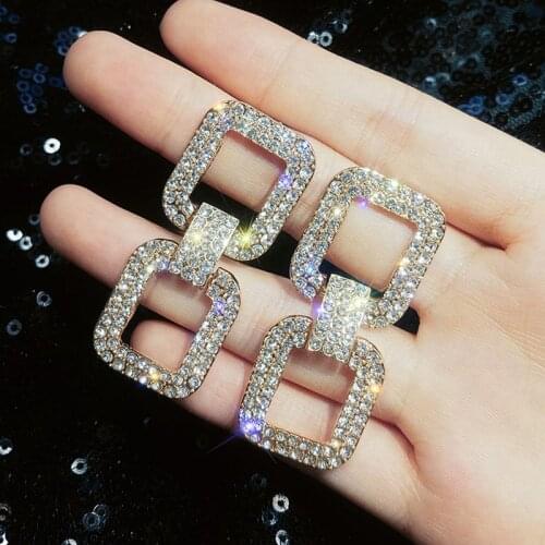 Luxury Crystal Square Earrings for Women Wedding Party Statement Earrings Hanging Big Square Crystal Womens Earrings 2019
